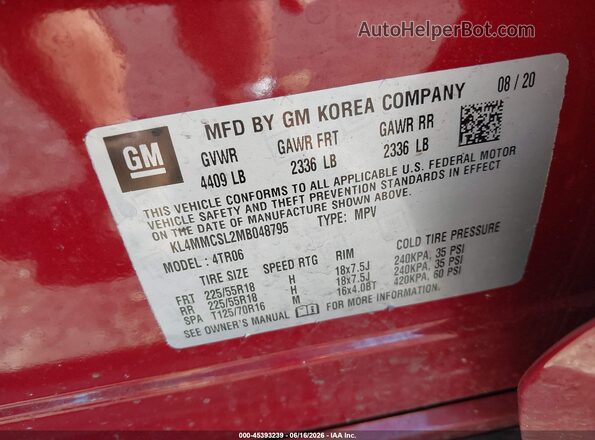 KL4MMCSL2MB048795 2021 BUICK ENCORE Red Engine compartment view