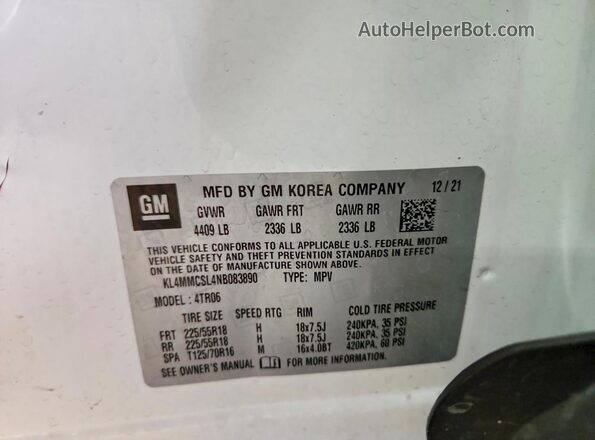 KL4MMCSL4NB083890 2022 BUICK ENCORE White Vista interior de 360 grados