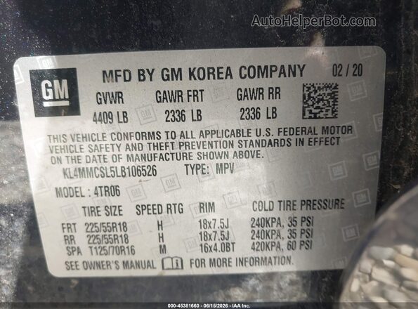 KL4MMCSL5LB106526 2020 BUICK ENCORE Blue Вид підкапотного простору