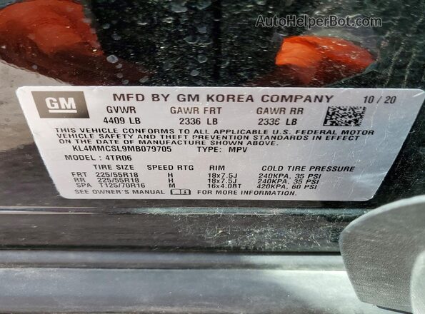 KL4MMCSL9MB079705 2021 BUICK ENCORE Black Vista de la etiqueta del VIN