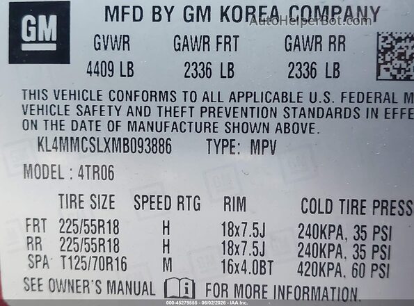 KL4MMCSLXMB093886 2021 BUICK ENCORE Red Вид підкапотного простору