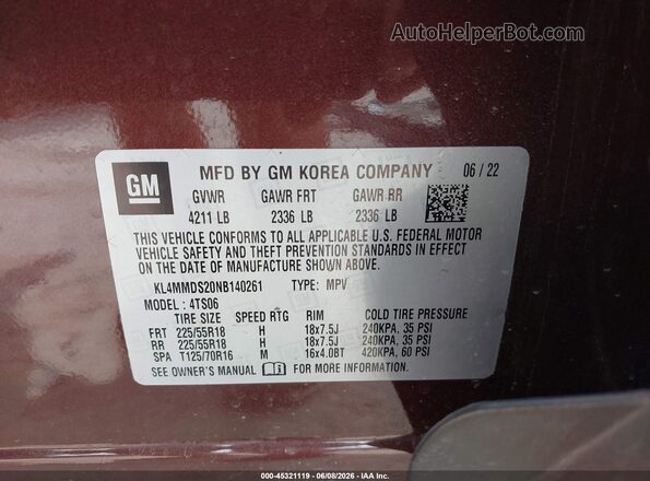 KL4MMDS20NB140261 2022 BUICK ENCORE Brown Widok komory silnika