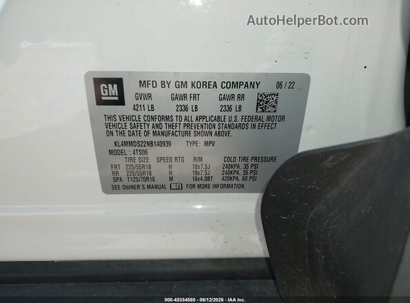 KL4MMDS22NB140939 2022 BUICK ENCORE White Շարժիչի բաժամունքի տեսք