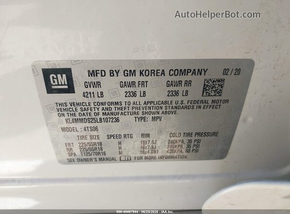 KL4MMDS25LB107236 2020 BUICK ENCORE White ძრავის განყოფილების ხედი