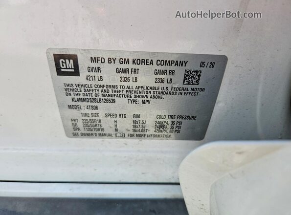 KL4MMDS28LB126539 2020 BUICK ENCORE Белый Вид наклейки с VIN-кодом