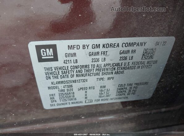 KL4MMDS2XNB127324 2022 BUICK ENCORE Red Engine compartment view