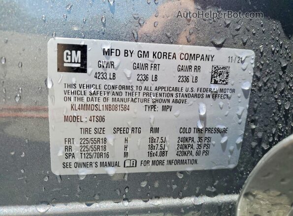 KL4MMDSL1NB081584 2022 BUICK ENCORE Gray 