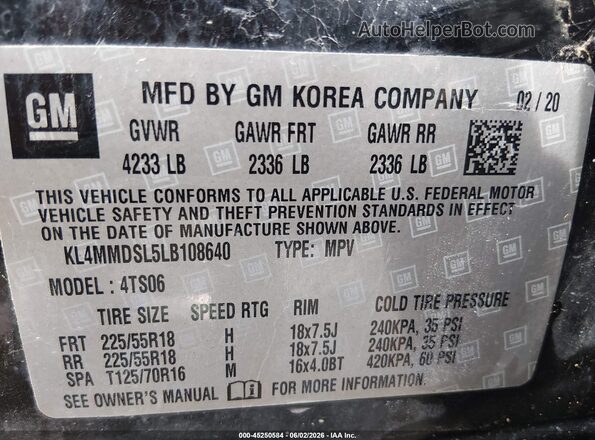 KL4MMDSL5LB108640 2020 BUICK ENCORE Черный Вид подкапотного пространства