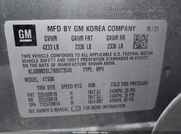 KL4MMDSL7NB073540 2022 BUICK ENCORE Gray Շարժիչի բաժամունքի տեսք