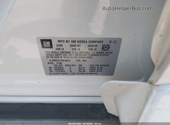 KL4MMESL1NB130479 2022 BUICK ENCORE White Вид підкапотного простору