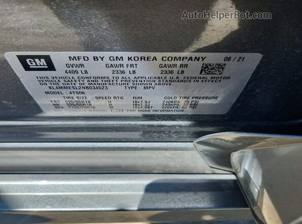 KL4MMESL2NB034523 2022 BUICK ENCORE Gray 