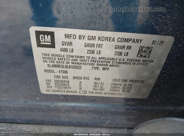 KL4MMESL9LB102622 2020 BUICK ENCORE Blue ძრავის განყოფილების ხედი
