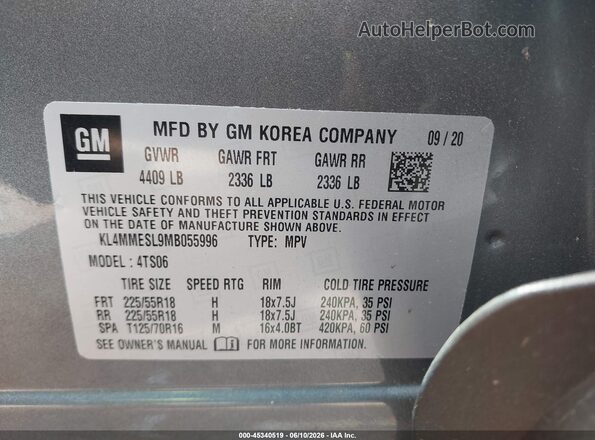 KL4MMESL9MB055996 2021 BUICK ENCORE Gray Engine compartment view