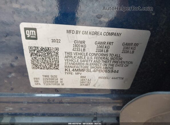 KL4MMFSL4PB065944 2023 BUICK ENCORE Blue ძრავის განყოფილების ხედი