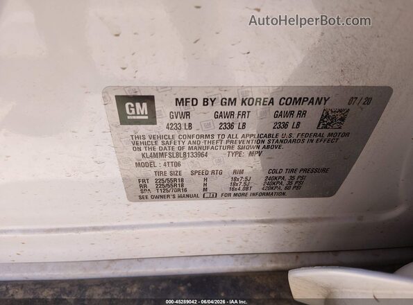 KL4MMFSL8LB133964 2020 BUICK ENCORE White Widok komory silnika