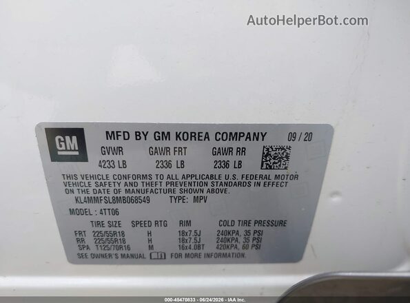 KL4MMFSL8MB068549 2021 BUICK ENCORE White Widok komory silnika