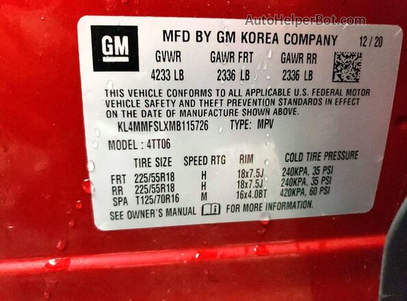 KL4MMFSLXMB115726 2021 BUICK ENCORE Red Widok komory silnika