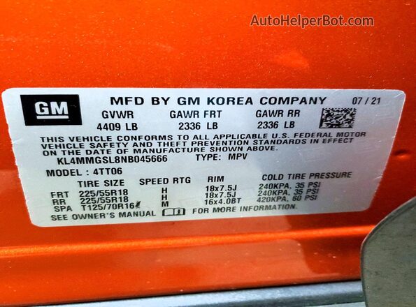 KL4MMGSL8NB045666 2022 BUICK ENCORE Orange Vista interior de 360 grados