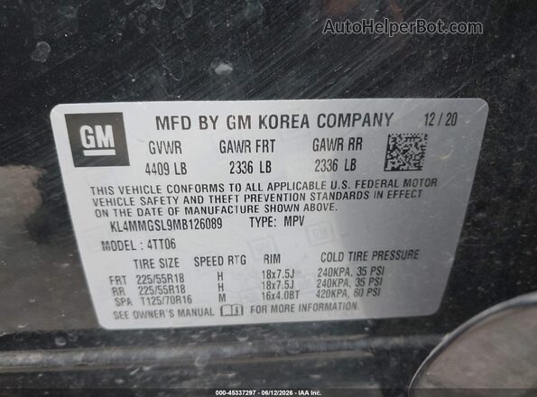 KL4MMGSL9MB126089 2021 BUICK ENCORE Black Engine compartment view
