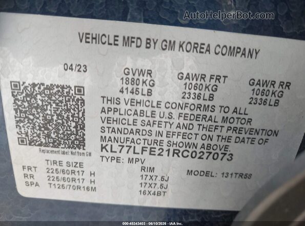 KL77LFE21RC027073 2024 CHEVROLET TRAX Blue Widok komory silnika