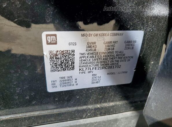 KL77LFE21RC081702 2024 CHEVROLET TRAX Black Widok naklejki z numerem VIN