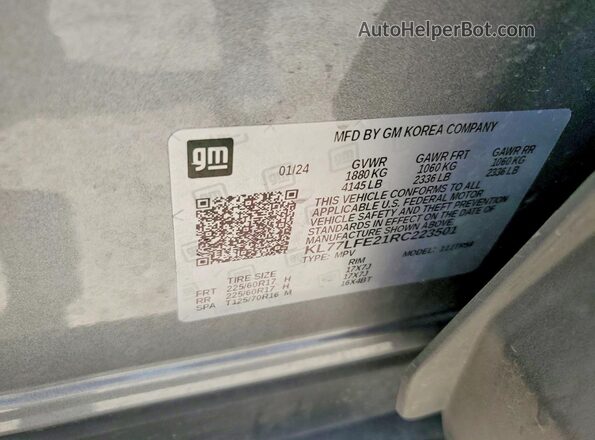 KL77LFE21RC223501 2024 CHEVROLET TRAX Silver VIN sticker view
