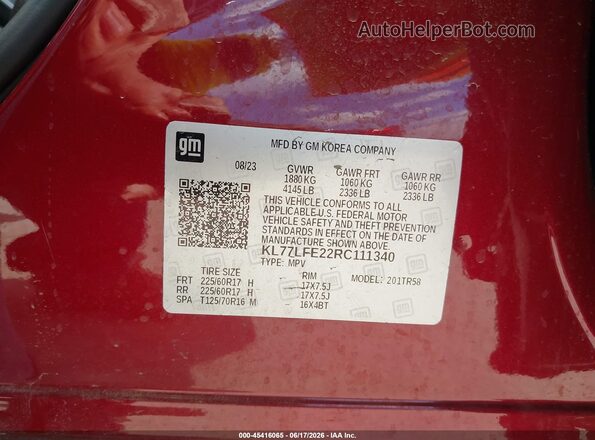 KL77LFE22RC111340 2024 CHEVROLET TRAX Red Vista del compartimento del motor