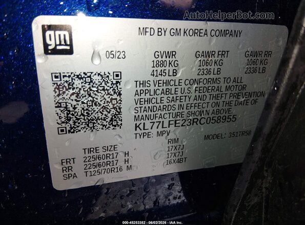 KL77LFE23RC058955 2024 CHEVROLET TRAX Синий Вид подкапотного пространства