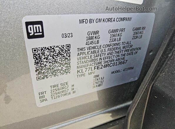 KL77LFE24RC013667 2024 CHEVROLET TRAX Gray 