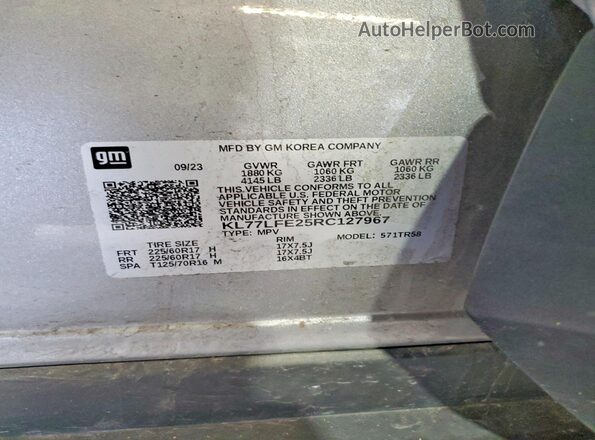 KL77LFE25RC127967 2024 CHEVROLET TRAX Gray 
