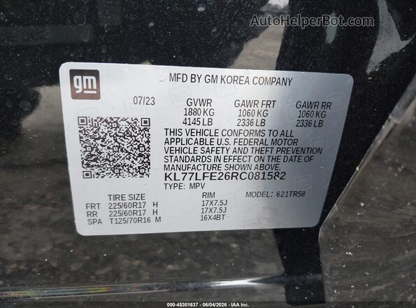 KL77LFE26RC081582 2024 CHEVROLET TRAX Black 
