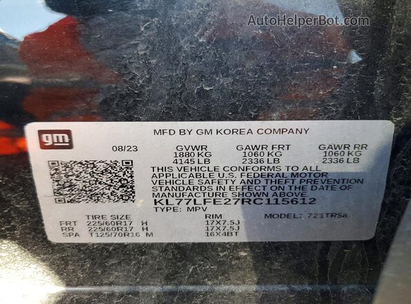 KL77LFE27RC115612 2024 CHEVROLET TRAX Black Вид підкапотного простору