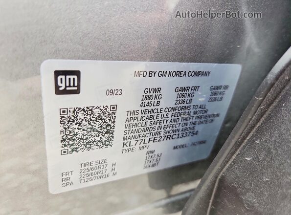 KL77LFE27RC133754 2024 CHEVROLET TRAX Charcoal Панорамний вид салону 360°