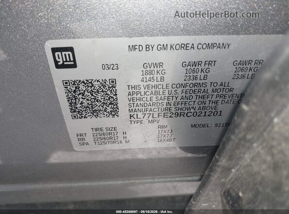 KL77LFE29RC021201 2024 CHEVROLET TRAX Gray Engine compartment view