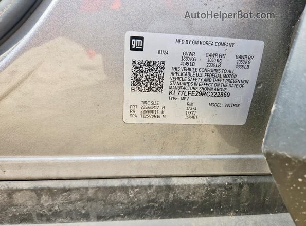 KL77LFE29RC222869 2024 CHEVROLET TRAX Gray Widok naklejki z numerem VIN