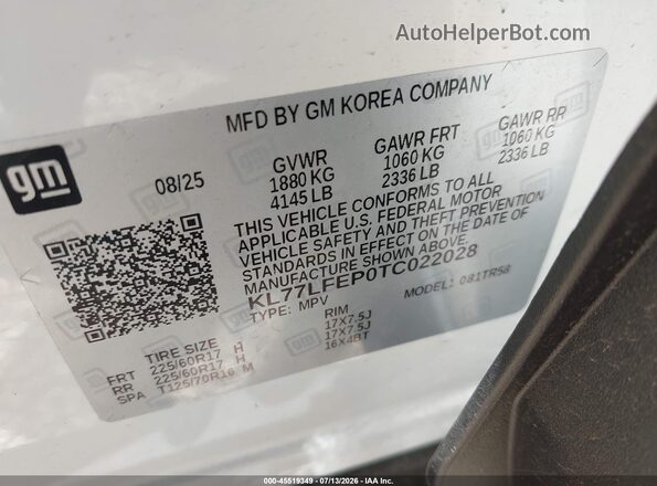 KL77LFEP0TC022028 2026 CHEVROLET TRAX Белый Вид подкапотного пространства