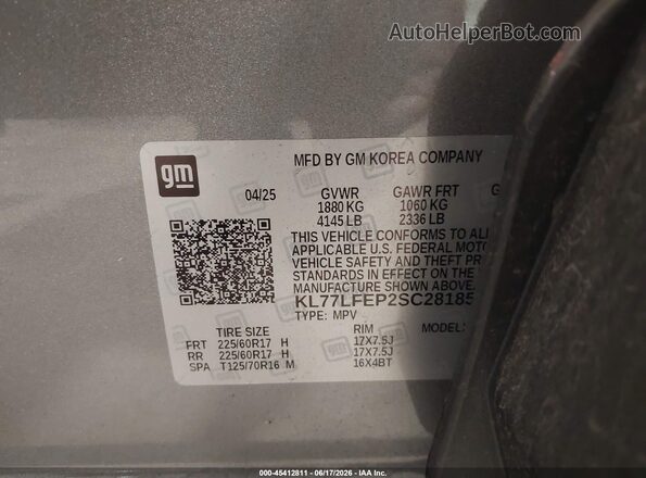 KL77LFEP2SC281859 2025 CHEVROLET TRAX Gray Vista del compartimento del motor