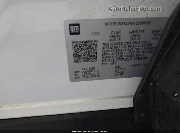 KL77LFEP3SC166106 2025 CHEVROLET TRAX White Շարժիչի բաժամունքի տեսք