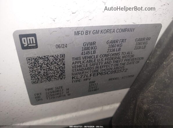 KL77LFEP6SC093572 2025 CHEVROLET TRAX White Widok komory silnika