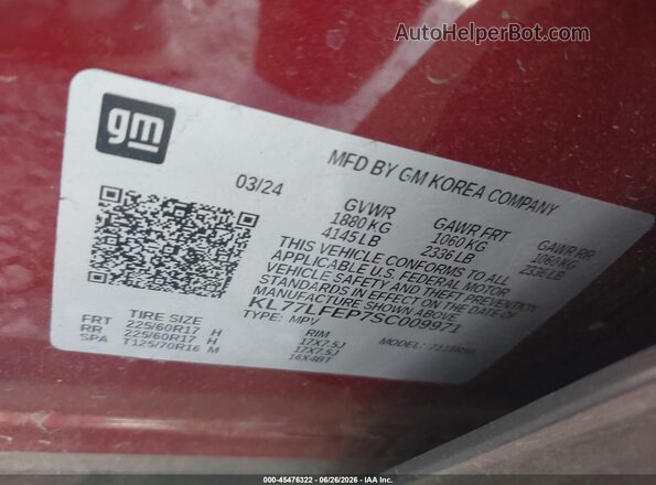KL77LFEP7SC009971 2025 CHEVROLET TRAX Red Вид підкапотного простору