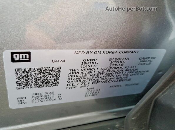 KL77LFEP9SC029655 2025 CHEVROLET TRAX Gray 
