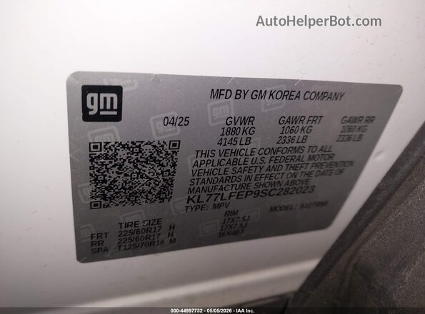 KL77LFEP9SC282023 2025 CHEVROLET TRAX White Trasero derecho
