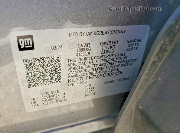 KL77LFEPXSC002156 2025 CHEVROLET TRAX Gray VIN կոդի պիտակի տեսք