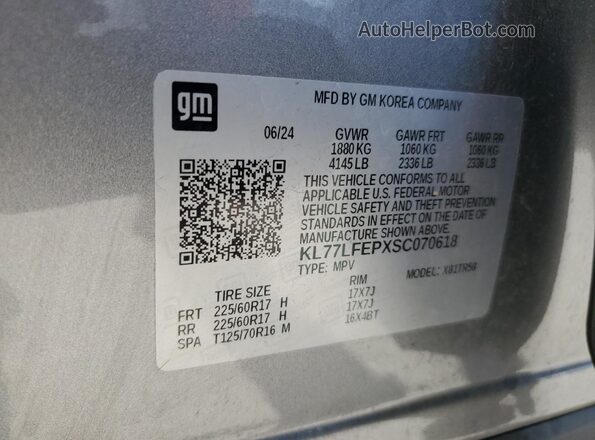 KL77LFEPXSC070618 2025 CHEVROLET TRAX Gray 
