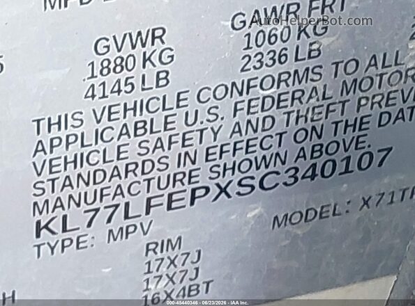 KL77LFEPXSC340107 2025 CHEVROLET TRAX White Engine compartment view