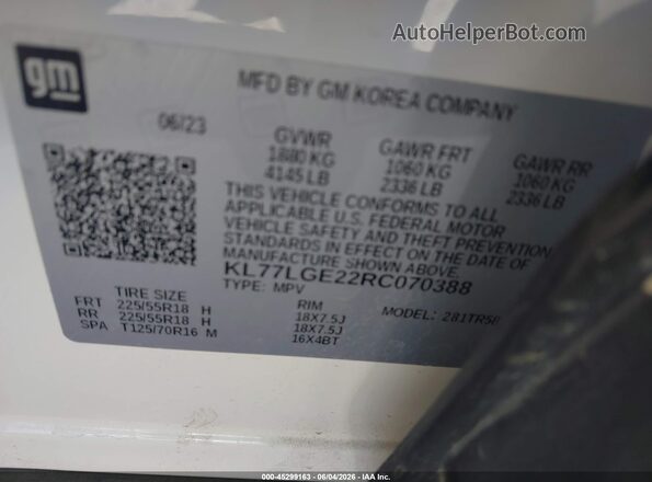 KL77LGE22RC070388 2024 CHEVROLET TRAX White Widok komory silnika