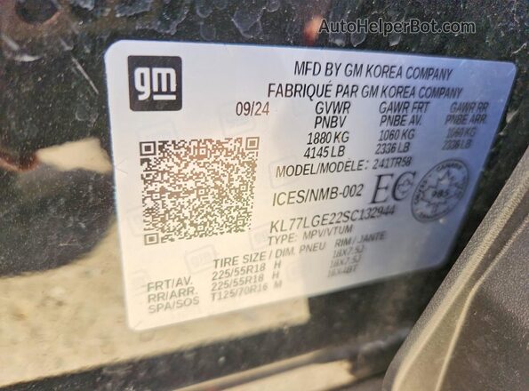 KL77LGE22SC132944 2025 CHEVROLET TRAX Black Widok naklejki z numerem VIN