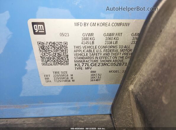 KL77LGE23RC052871 2024 CHEVROLET TRAX Blue Вид підкапотного простору