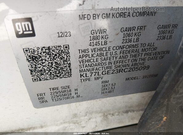 KL77LGE23RC205099 2024 CHEVROLET TRAX White Вид підкапотного простору