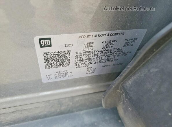 KL77LGE24RC180570 2024 CHEVROLET TRAX Gray 